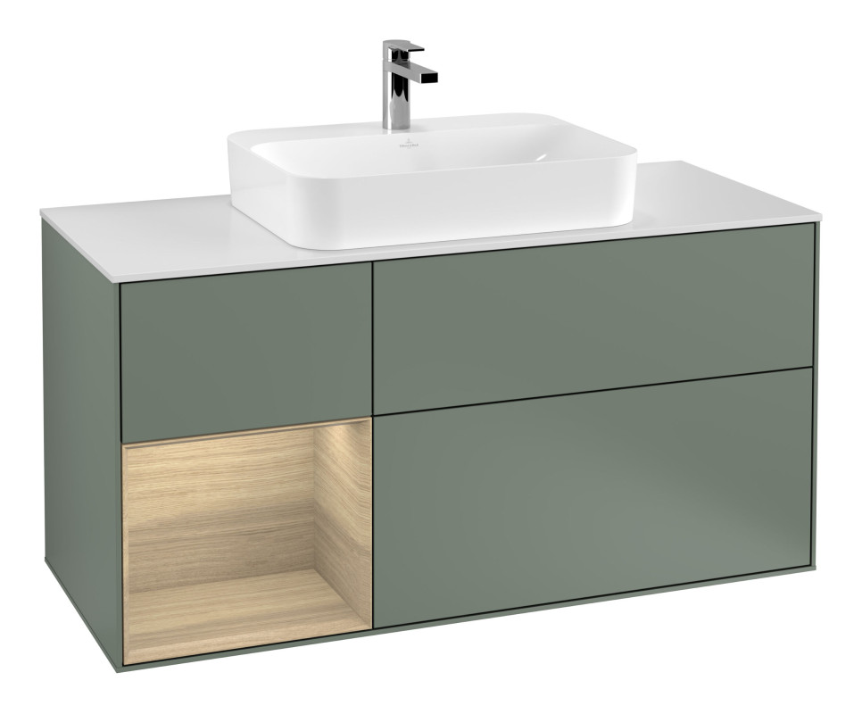 Тумба под раковину Villeroy & Boch Finion 120х50,1 см с подсветкой МДФ оливковый матовый лак/стекло белое матовое G411PCGM