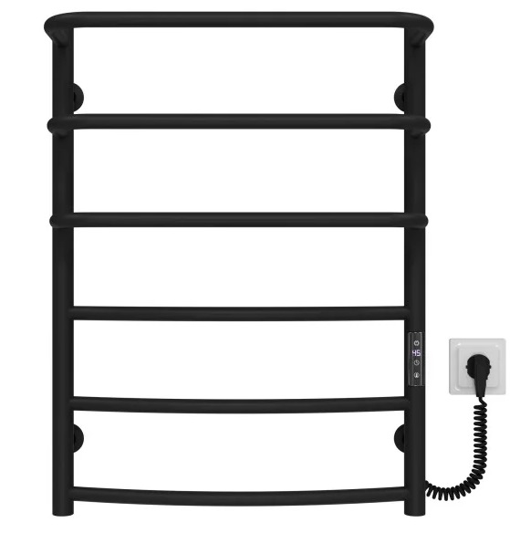 Електрична сушарка для рушників Deffi Каскад Дуга П6 500х700 праве підключення JD03 чорний C.KD.70.50.6.E.B.R.1