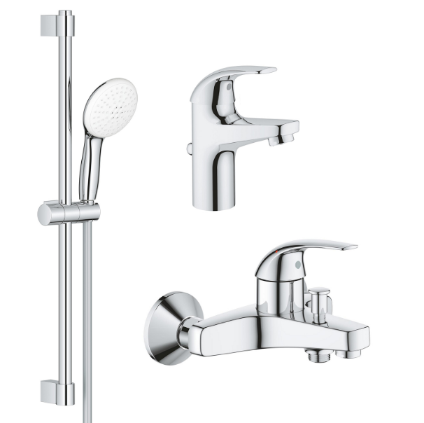 Комплект змішувачів для ванної Grohe BauCurve 3 в 1 з душовим набором хром UA122217S1