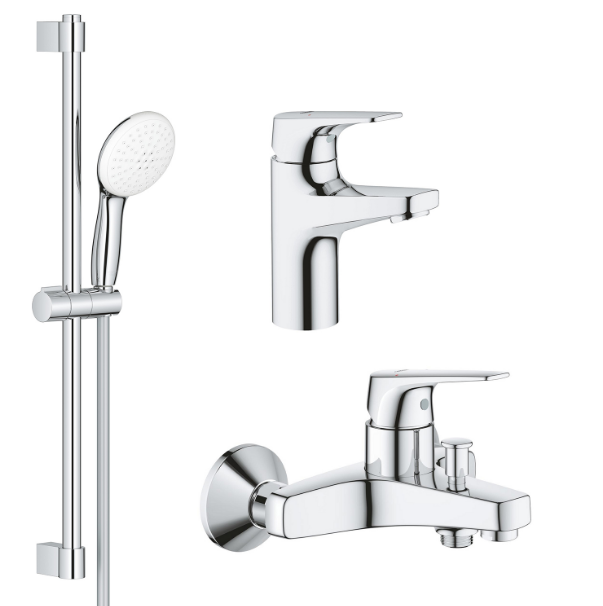 Комплект змішувачів для ванної Grohe BauFlow 3 в 1 з душовим набором хром UA121624S1