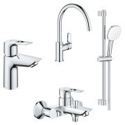 Комплект смесителей для ванной Grohe BauLoop New 4 в 1 с душевым набором и смесителем для кухни хром UA123225K3