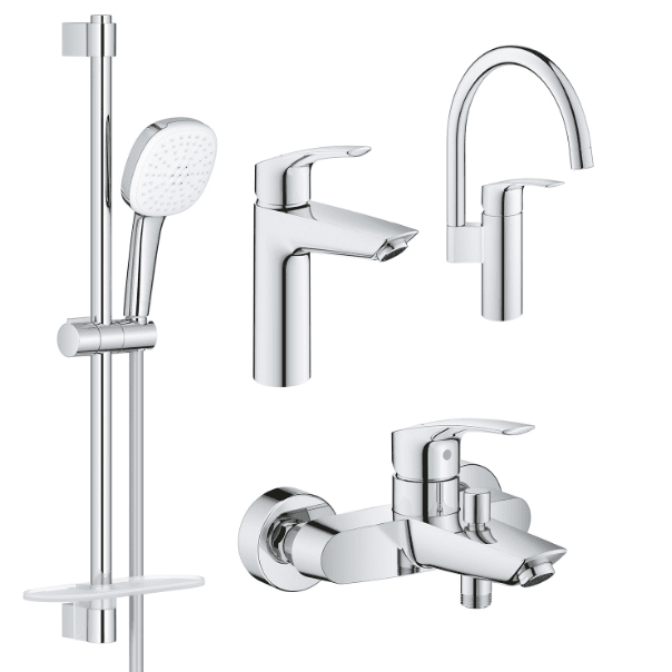 Комплект змішувачів для ванної Grohe Eurosmart 4 в 1 з душовим набором та змішувачем для кухні хром UA123248M3