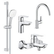 Комплект змішувачів для ванної Grohe BauEdge New 4 в 1 з душовим набором та змішувачем для кухні хром UA123218K1