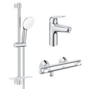 Комплект смесителей для ванной Grohe Euroeco New 3 в 1 с термостатом и душевым набором хром UA123241M0