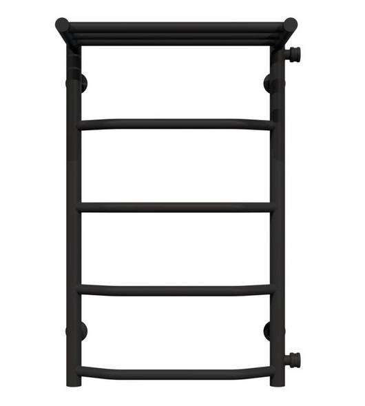 Полотенцесушитель водяной Deffi Трапеция с полкой П5 400х700 боковое правое подключение черный C.TP.70.40.5.B.C