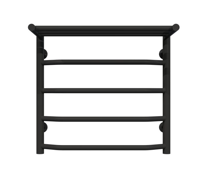 Полотенцесушитель водяной Deffi Трапеция с полкой П5 500х500 нижнее подключение черный C.TP.50.50.5.B.A