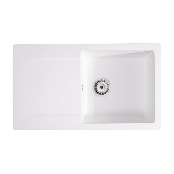 Мийка для кухні Sink Quality Ferrum 1KDO 77x45x21 з переливом нанограніт білий FER.W.1KDO.X