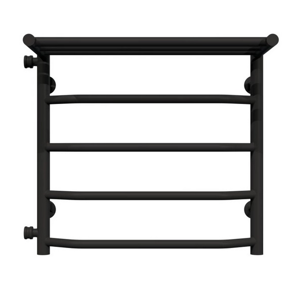 Полотенцесушитель водяной Deffi Трапеция с полкой П5 500х500 боковое левое подключение черный C.TP.50.50.5.B.B