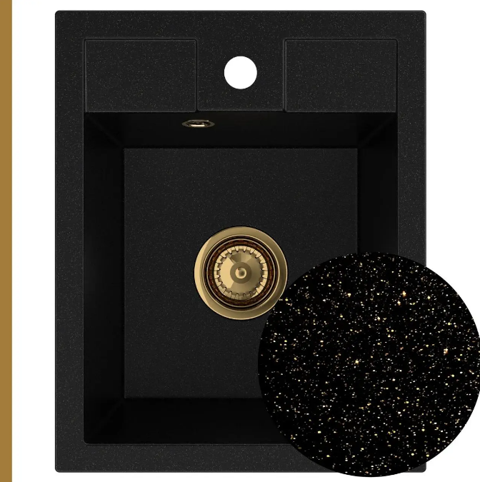 Мийка для кухні Sink Quality Ferrum IK 40 40x50x19,5 з переливом нанограніт чорний з золотом FER.L.1K40.X