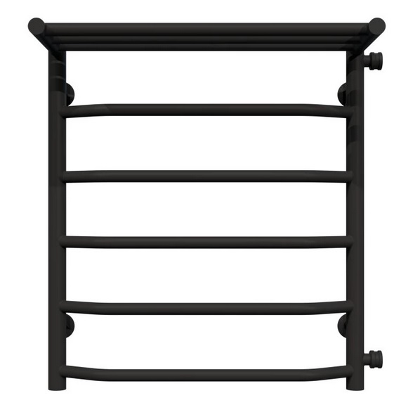 Полотенцесушитель водяной Deffi Трапеция с полкой П6 500х600 боковое правое подключение черный C.TP.60.50.6.B.C