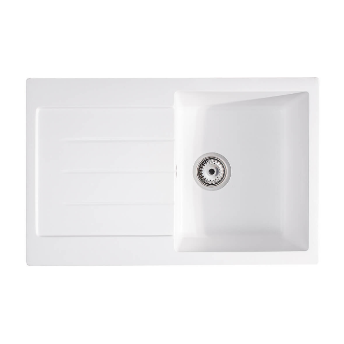 Мойка для кухни Sink Quality Realgar 1KDO 76,5x49x20,5 с переливом наногранит белый REA.W.1KDO.X