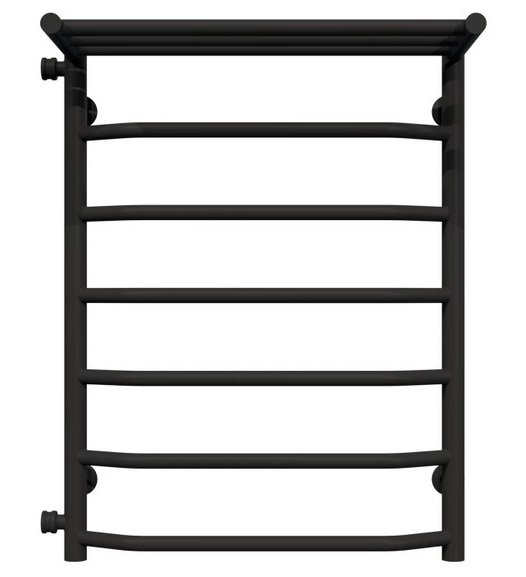 Полотенцесушитель водяной Deffi Трапеция с полкой П7 500х700 боковое левое подключение черный C.TP.70.50.7.B.B