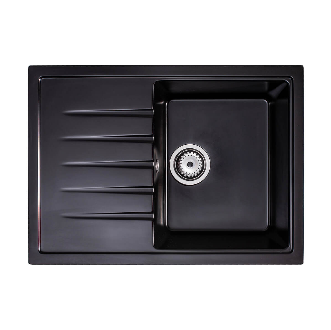 Мойка для кухни Sink Quality Titanite 1KKO 68x49,5x21,5 с переливом наногранит черный TIT.C.1KKO.X