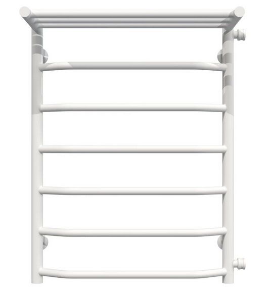 Полотенцесушитель водяной Deffi Трапеция с полкой П7 500х700 боковое правое подключение белый C.TP.70.50.7.W.C