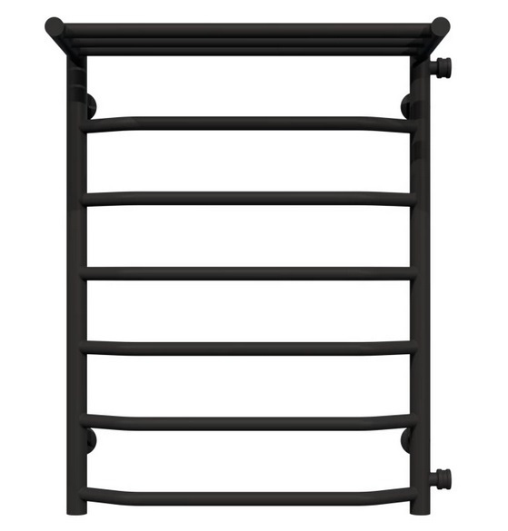 Полотенцесушитель водяной Deffi Трапеция с полкой П7 500х700 боковое правое подключение черный C.TP.70.50.7.B.C