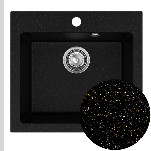 Мойка для кухни Sink Quality Ferrum IK 50 49x45x20,5 с переливом наногранит черный с золотом FER.L.1K50.X