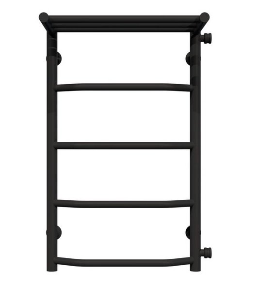 Полотенцесушитель водяной Deffi Трапеция с полкой П5 400х700 боковое правое подключение черный C.TP.70.40.5.B.C