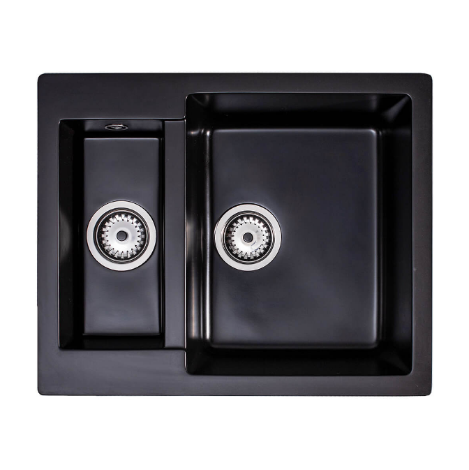 Мийка для кухні Sink Quality Ferrum 5KBO 60,5x49,5x21 з переливом нанограніт чорний FER.C.5KBO.X