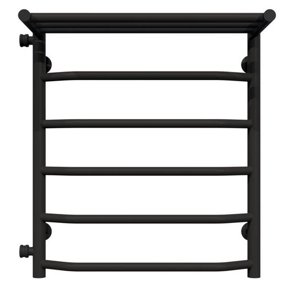 Полотенцесушитель водяной Deffi Трапеция с полкой П6 500х600 боковое левое подключение черный C.TP.60.50.6.B.B