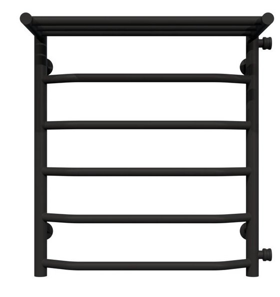 Сушка для рушників водяна Deffi Трапеція з полицею П6 500х600 бічне праве підключення чорний C.TP.60.50.6.B.C