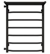 Полотенцесушитель водяной Deffi Трапеция с полкой П7 500х700 боковое левое подключение черный C.TP.70.50.7.B.B