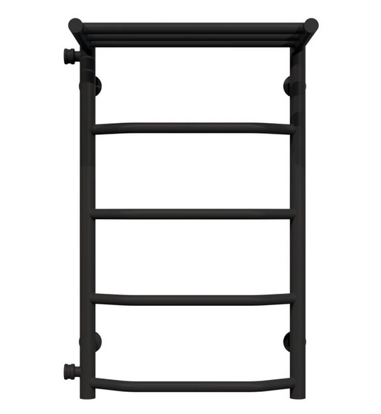 Полотенцесушитель водяной Deffi Трапеция с полкой П5 400х700 боковое левое подключение черный C.TP.70.40.5.B.B