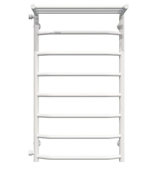 Полотенцесушитель водяной Deffi Трапеция с полкой П8 500х900 боковое левое подключение белый C.TP.90.50.8.W.B