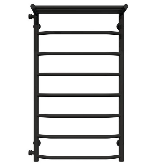 Полотенцесушитель водяной Deffi Трапеция с полкой П8 500х900 боковое левое подключение черный C.TP.90.50.8.B.B