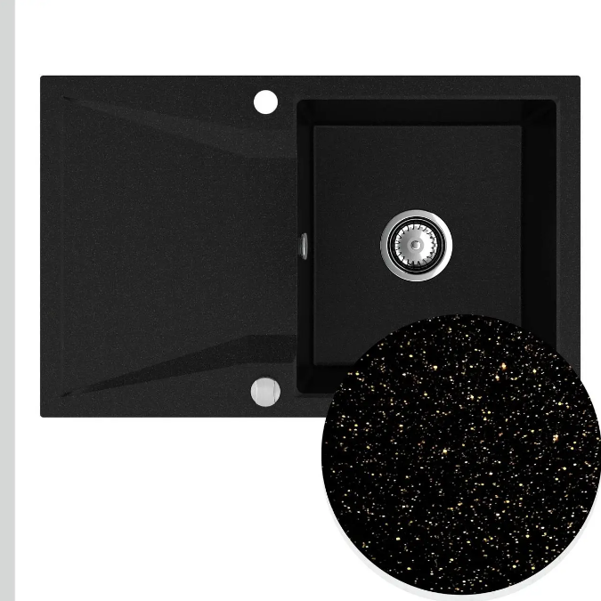 Мийка для кухні Sink Quality Obsidian 1KDO 79x50x20,5 з переливом нанограніт чорний з золотом OBS.L.1KDO.X