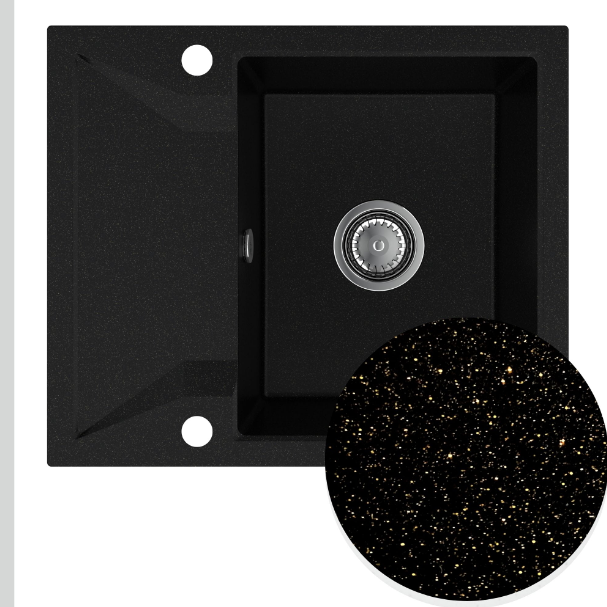 Мойка для кухни Sink Quality Obsidian 1KKO 59x50x21 см с переливом наногранит черный с золотом OBS.L.1KKO.X