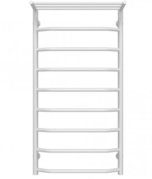 Полотенцесушитель водяной Deffi Трапеция с полкой П9 500х1000 боковое правое подключение белый C.TP.100.50.9.W.C