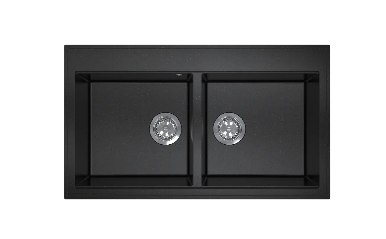 Мийка для кухні Sink Quality SINK 2K80 86X50X21,5 см з переливом нанограніт чорний з золотом SINK.L.2K80.X