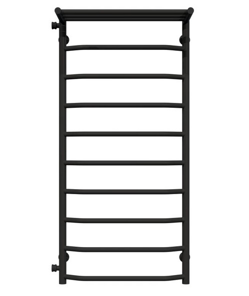 Полотенцесушитель водяной Deffi Трапеция с полкой П10 500х1100 боковое левое подключение черный C.TP.110.50.10.B.B