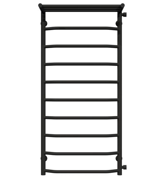 Полотенцесушитель водяной Deffi Трапеция с полкой П10 500х1100 боковое правое подключение черный C.TP.110.50.10.B.C