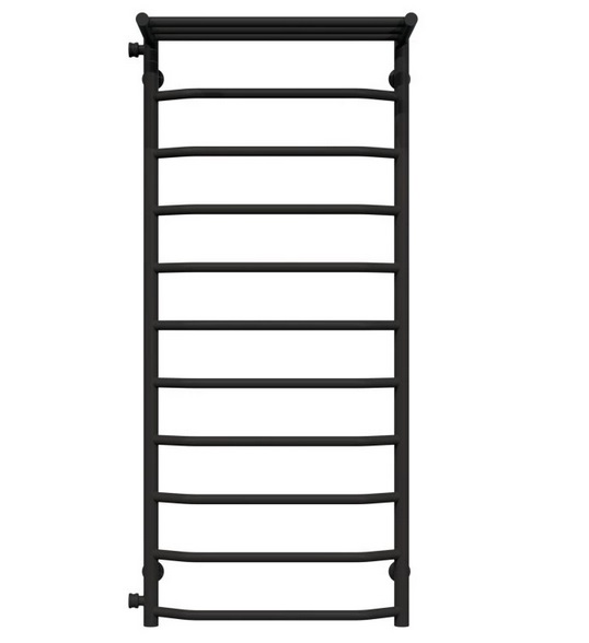 Сушка для рушників водяна Deffi Трапеція з полицею П11 500х1200 бічне ліве підключення чорний C.TP.120.50.11.B.B