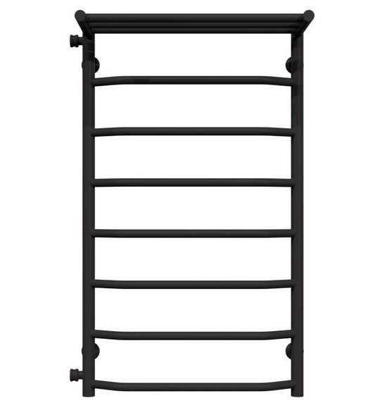 Сушка для рушників водяна Deffi Трапеція з полицею П8 500х900 бічне ліве підключення чорний C.TP.90.50.8.B.B