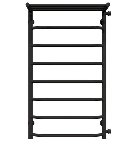 Полотенцесушитель водяной Deffi Трапеция с полкой П8 500х900 боковое правое подключение черный C.TP.90.50.8.B.C