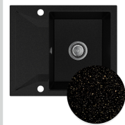 Мийка для кухні Sink Quality Obsidian 1KKO 59x50x21 см з переливом нанограніт чорний з золотом OBS.L.1KKO.X