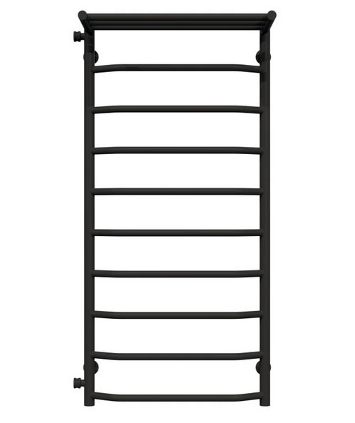 Сушка для рушників водяна Deffi Трапеція з полицею П10 500х1100 бічне ліве підключення чорний C.TP.110.50.10.B.B