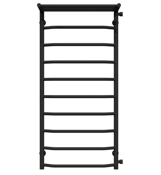 Полотенцесушитель водяной Deffi Трапеция с полкой П10 500х1100 боковое правое подключение черный C.TP.110.50.10.B.C