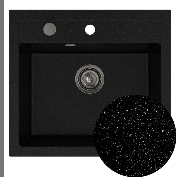 Мийка для кухні Sink Quality Ferrum IK 60 56,5x51x20,5 з переливом нанограніт чорний з золотом FER.L.1K60.X