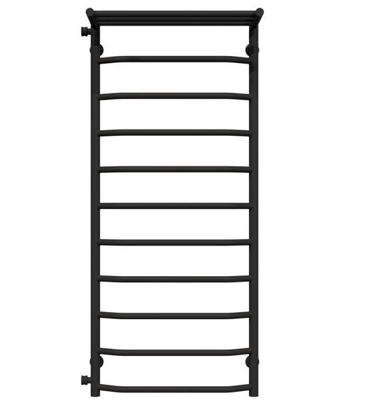 Полотенцесушитель водяной Deffi Трапеция с полкой П11 500х1200 боковое левое подключение черный C.TP.120.50.11.B.B