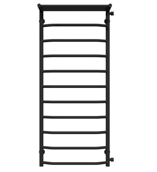 Полотенцесушитель водяной Deffi Трапеция с полкой П11 500х1200 боковое правое подключение черный C.TP.120.50.11.B.C