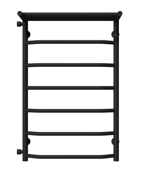 Полотенцесушитель водяной Deffi Трапеция с полкой П7 500х800 боковое левое подключение черный C.TP.80.50.7.B.B