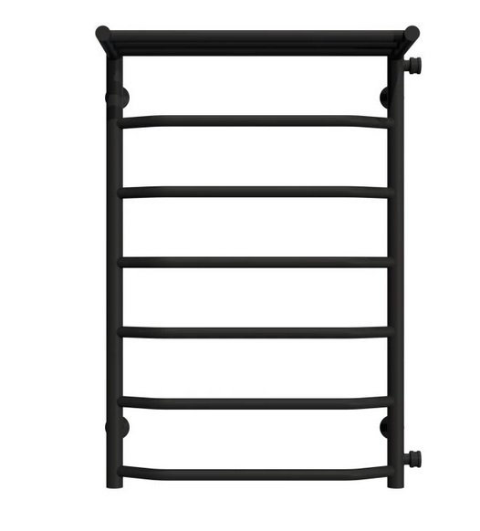 Полотенцесушитель водяной Deffi Трапеция с полкой П7 500х800 боковое правое подключение черный C.TP.80.50.7.B.C