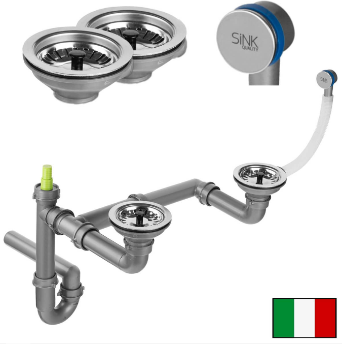 Сифон для кухонной мойки Fisc Italiana Premium 2K Manual ручной двухкамерный хром 01643-2