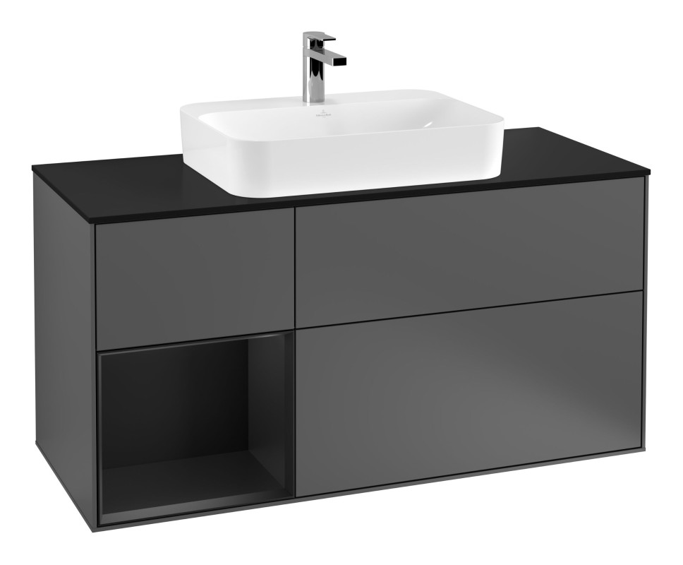 Тумба под раковину Villeroy & Boch Finion 120х50,1 см с подсветкой МДФ антрацит матовый лак/стекло черное матовое G412PDGK