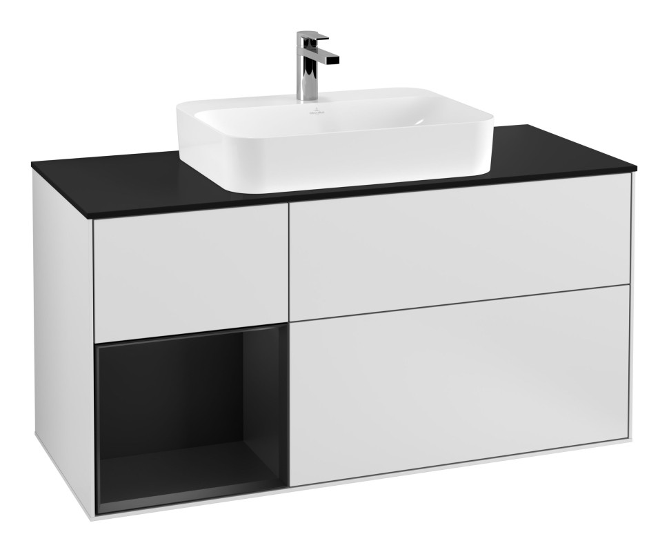 Тумба под раковину Villeroy & Boch Finion 120х50,1 см с подсветкой МДФ белый матовый лак/стекло черное матовое G412PDMT