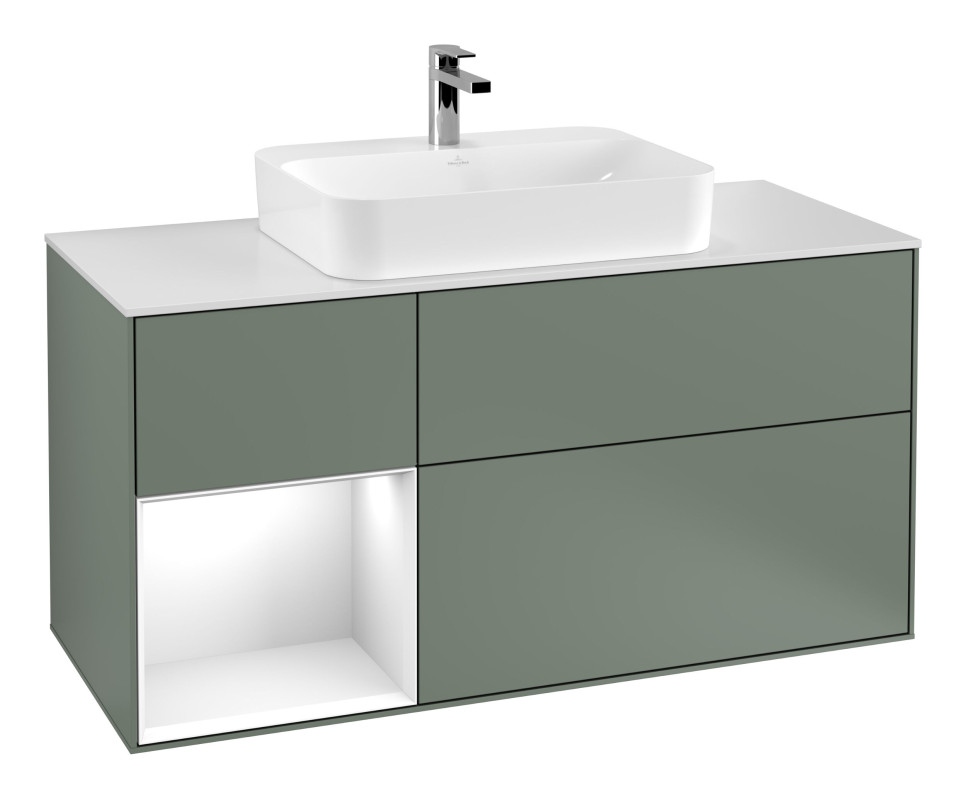 Тумба под раковину Villeroy & Boch Finion 120х50,1 см с подсветкой МДФ оливковый матовый лак/стекло белое матовое G411GFGM