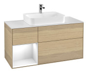 Тумба под раковину Villeroy & Boch Finion 120х50,1 см с подсветкой МДФ шпон дуба/стекло белое матовое G411GFPC